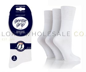BIG FOOT Men's Plain White Gentle Grip Socks by Sock Shop 3 Pair Pack