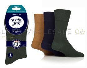 12-SOMRD06H3-DIABETIC Men's Ochre/Navy/Khaki Green Gentle Grip Socks by Sock Shop