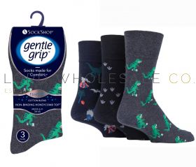 Men's Fun Feet Dinosauria Gentle Grip Socks by Sock Shop 3 Pair Pack