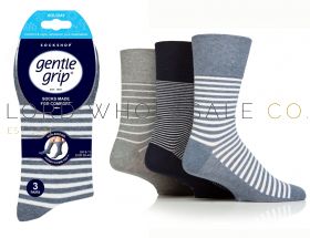 12-SOMRH202H3-Men's Holiday Denim Stripes Gentle Grip Socks by Sock Shop 3 Pair Pack