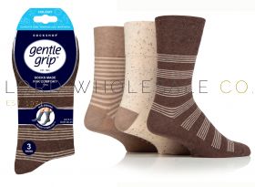Men's Holiday Beige Stripes Gentle Grip Socks by Sock Shop 3 Pair Pack
