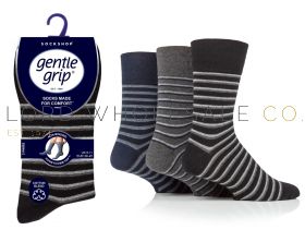 Mens Varied Stripe Black/Navy/Charcoal Gentle Grip Socks by Sock Shop