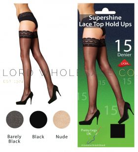 Super Shine Lace Top Hold Ups 15 Denier By Pretty Legs