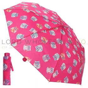 Pink Owl Print Supermini Umbrella With Matching Sleeve & Handle