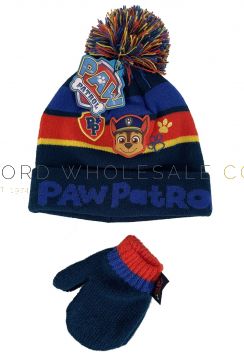 08-WRC-22-081-Boys Paw Patrol Beanie Hat & Mittens Set 2 Pieces