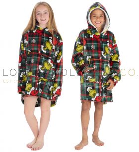 Children's Supersoft The Grinch Checked Cosy Oversized Hoodie by Dr Seuss's