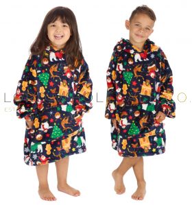 Wholesale Children's Infant Navy Christmas Print Oversize Hoodie by Huggable Hoodie
