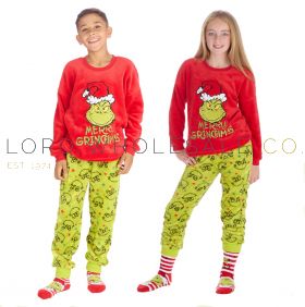 03-18C932-Wholesale Older Kids The Grinch Fleece Pyjama Set by Dr Seuss's 4 Pieces