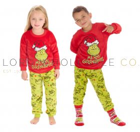 03-18C933-Wholesale Younger Kids The Grinch Fleece Pyjama Set by Dr Seuss's 4 Pieces