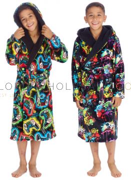 Older Boys Supersoft Gamer Print Hooded Gowns by Huggable Hoodie 7 Pieces