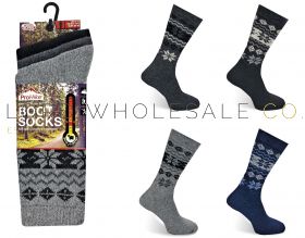 12-2425-Men's Fairisle Knitted Wool Blend Boot Socks by Pro Hike 4 x 3 Pair Pack