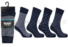 Men's 3pk Patterned Navy Mix Socks 3 Pair Pack by Pierre Klein