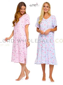 Ladies Floral Reflections V Neck Jersey Stretch Short Sleeve Nightdress By La Marquise 8 Pieces
