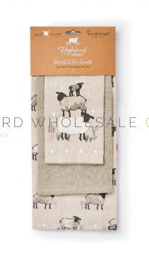 02-2600-Wholesale Highland Sheep 3pk Cotton Tea Towels by Cooksmart