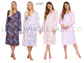 02-27271-Wholesale Ladies V-Neck Berried Treasure Long Sleeve Nightdress by La Marquise 6 Pieces