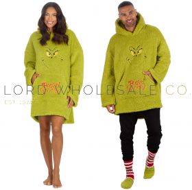 03-31B2130-Wholesale Adults Unisex The Grinch Cosy Oversized Hoodie by Dr Seuss's