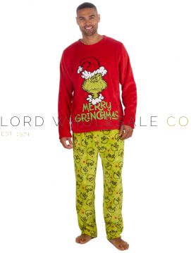 03-31B2131-Wholesale Men's The Grinch Fleece Pyjama Set by Dr Seuss's 6 Pieces