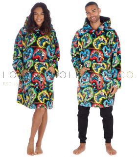 Adults Unisex Black Supersoft Gamer Print Oversize Hoodie by Huggable Hoodie
