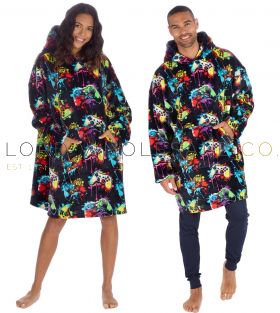 03-31B2174-Wholesale Adults Unisex Navy Supersoft Gaming Print Oversize Hoodie by Huggable Hoodie