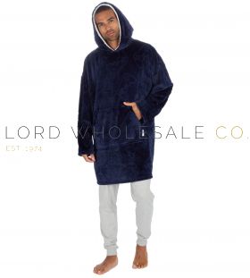 Men's Navy Supersoft Embossed Gamer Print Oversize Hoodie by Huggable Hoodie