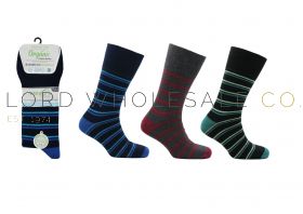 12-3245-Men's Stripes 3 Pair Pack Wellness Organic Cotton Socks Montreal by Eazy Grip