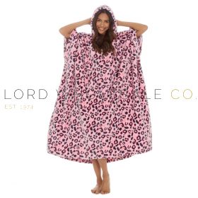CLEARANCE Ladies Leopard Pink Hooded Poncho by Huggable Hoodie