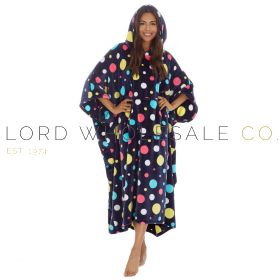 03-34B1887-Wholesale CLEARANCE Ladies Bubbles Navy Hooded Poncho by Huggable Hoodie