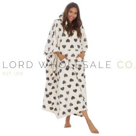 CLEARANCE Ladies Hearts Cream Poncho by Huggable Hoodie