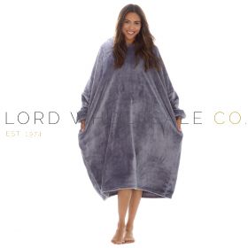 CLEARANCE Ladies Shimmer Charcoal Longline Hooded Poncho by Huggable Hoodie