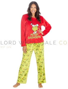 03-34B2103-Wholesale Ladies The Grinch Fleece Pyjama Set by Dr Seuss's 6 Pieces
