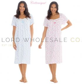 Ladies 100% Soft Jersey Cotton Short Sleeve Floral Nightdress by Cottonique 5 Pieces