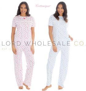 Ladies 100% Jersey Cotton Short Sleeve Floral Pyjama Set by Cottonique 6 Pieces