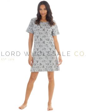 03-34B2130-Wholesale Ladies Elephants Grey Jersey Nightshirt by Forever Dreaming 6 Pieces