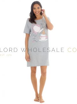 03-34B2132-Wholesale Ladies Grey Tea Time Slogan Jersey Nightshirt by Forever Dreaming 6 Pieces