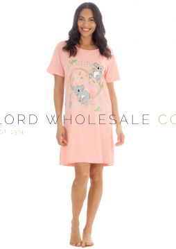 03-34B2134-Wholesale Ladies Koalas Slogan Pink Jersey Nightshirt by Forever Dreaming 6 Pieces