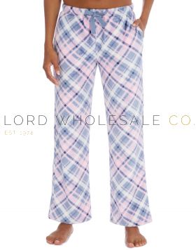 03-34B2145-Wholesale Ladies Blue Tartan Check Supersoft Cosy Long Fleece Lounge Pants by Forever Dreaming 6 Pieces