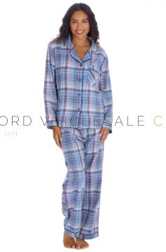 Ladies Polycotton Checked Denim Pyjamas by Slumber Party 8 Pieces