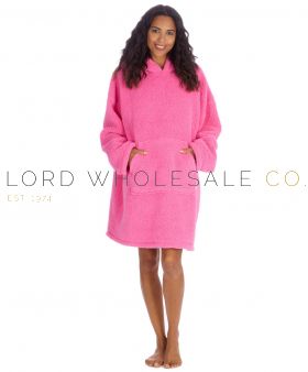 Ladies Bubblegum Sherpa Fleece Oversized Borg Hoodie by Huggable Hoodie