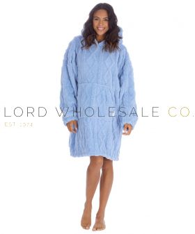 Ladies Supersoft Blue Cable Sherpa Fleece Oversize Hoodie by Huggable Hoodie