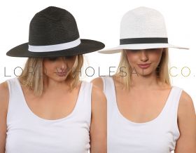 Ladies 6pk Wide Brim Classic Fedora Hat with Contrast Band by Pro Hike 6 Pieces