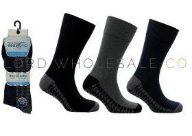 Wholesale men's Eazy Grip cotton rich non-elastic patterned comfort top socks in assorted colours