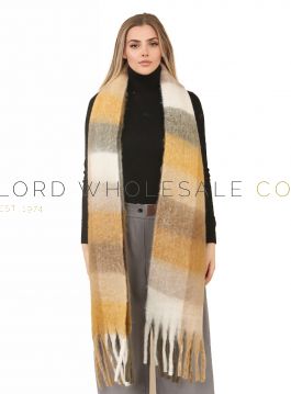 Ladies Assorted Browns Brushed Check Blanket Scarf With Tassels by Heat Machine 6 Pieces