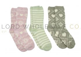 Ladies 3pk Fairisle/Stripe Supersoft Cosy Socks With Grips by Snuggle Toes 4 x 3 Pair Pack
