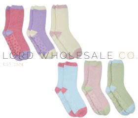 Ladies 3pk Colour Block Supersoft Cosy Socks With Grips by Snuggle Toes 4 x 3 Pair Pack 