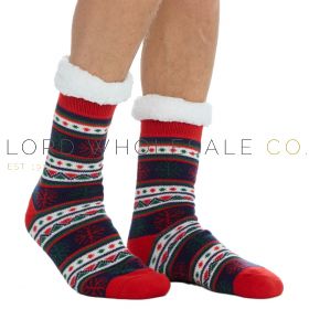 Men's 1 Pair Pack Christmas Slipper Socks With Sherpa Lining & Grips 6 Pieces