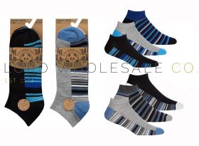 Men's 3pk Assorted Stripe Bamboo Trainer Socks by Pandastick 4 x 3 Pair Pack