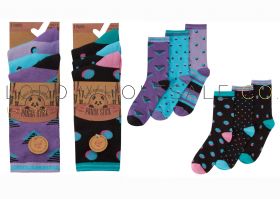 12-41B718-Ladies Bamboo Spotty & Pyramid Design Socks by Pandastick 12 x 3 Pair Packs