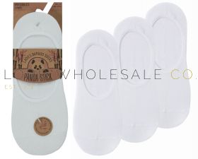 12-41B724-Ladies 3pk White Bamboo Invisible Socks by Pandastick 4 x 3 Pair Pack