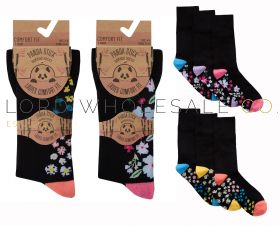 Ladies 3pk Bamboo Flower Bed Socks by Pandastick 4 x 3 Pair Packs