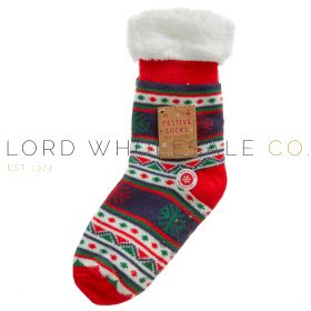 Children's 1 Pair Pack Christmas Slipper Socks With Sherpa Lining & Grips 6 Pieces